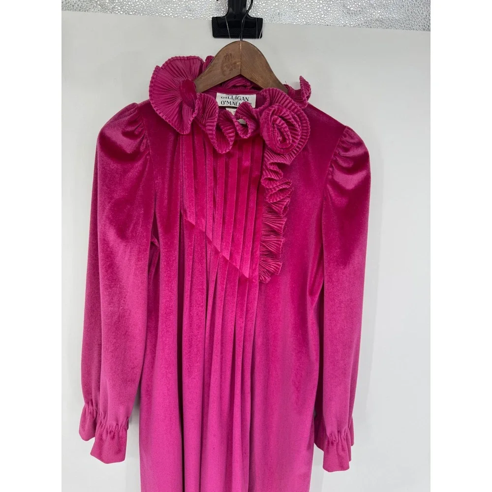 Vintage Gilligan O'Malley Robe Velvet Women S Pink Ruffle Victorian Regency 80s